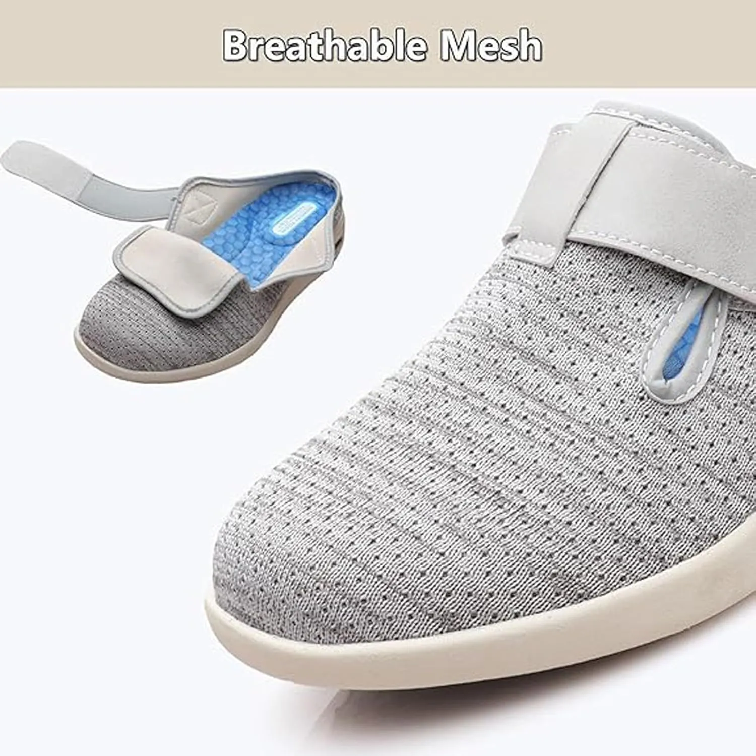 Lightweight Elderly Shoes, Non-Slip Walking Sneakers, Wide Shoes with Adjustable Closure, Comfy Casual Slippers, Ideal for Diabetes, Edema, Plantar Fasciitis and Swollen Feet