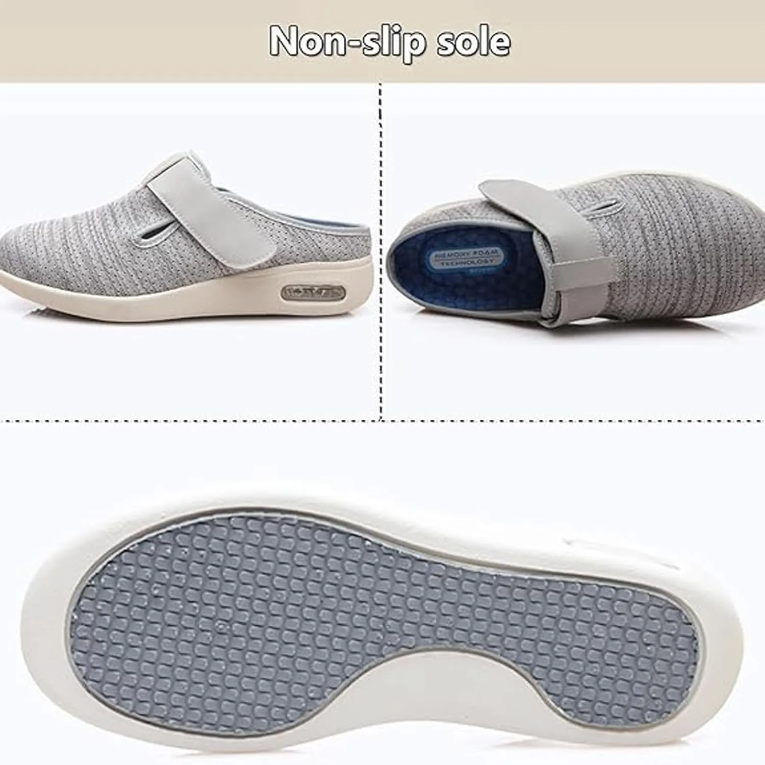 Lightweight Elderly Shoes, Non-Slip Walking Sneakers, Wide Shoes with Adjustable Closure, Comfy Casual Slippers, Ideal for Diabetes, Edema, Plantar Fasciitis and Swollen Feet