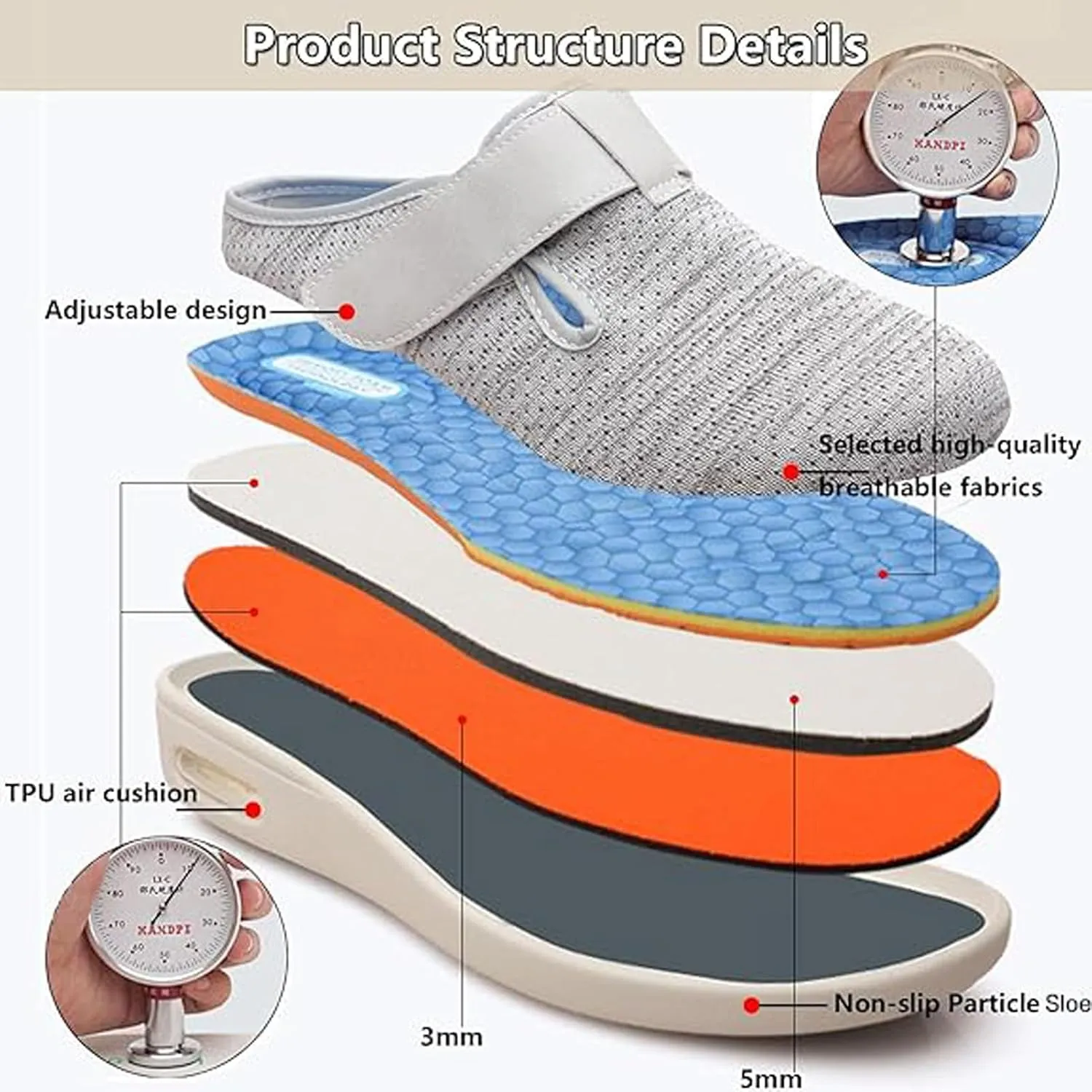 Lightweight Elderly Shoes, Non-Slip Walking Sneakers, Wide Shoes with Adjustable Closure, Comfy Casual Slippers, Ideal for Diabetes, Edema, Plantar Fasciitis and Swollen Feet