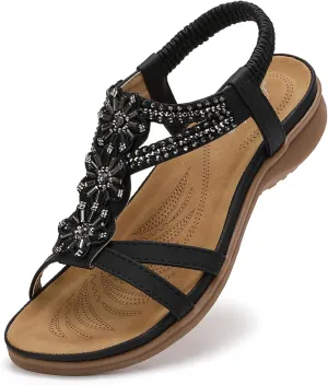 Littleplum Sandals Women Flat Dressy Sandal Summer Comfortable Slip-on Casual Beach Shoes Dress Bohemian Ankle Elastic Flats Sandals