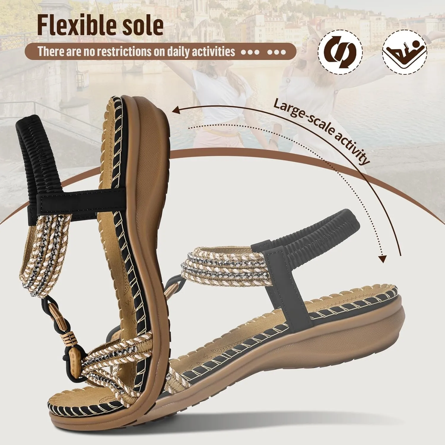 Littleplum Womens Sandals Arch Support Summer Flat Slides Ankle Elastic Walking Shoes Braided Beach Dressy Sandals for Women