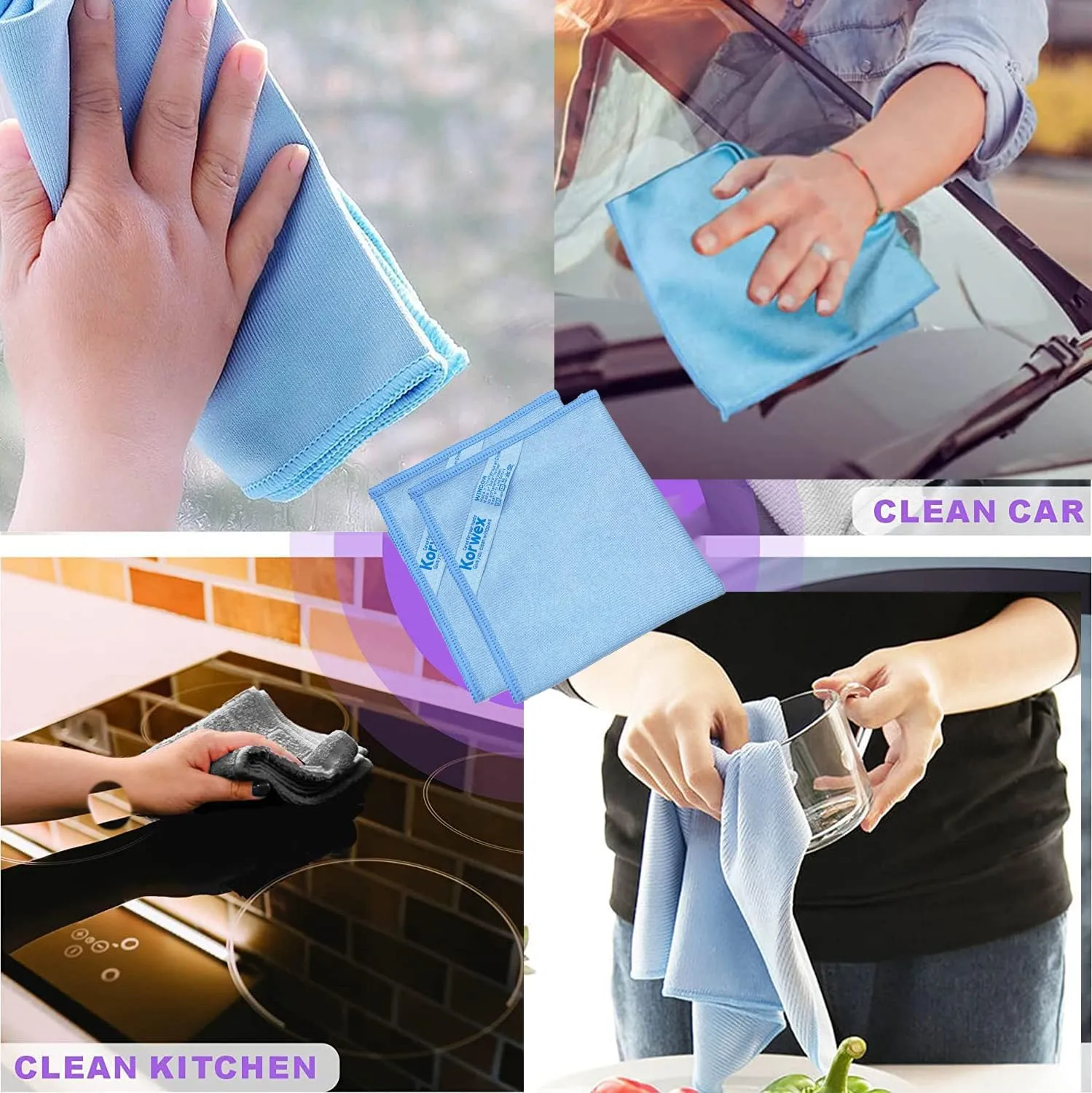 Longmann Window Cleaning Cloth, Glass Cloth, Cleaning Cloth, Streaks Schatches Free (Blue 4 Pack)