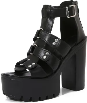 Lossarye Women's Chunky High Heel Platform Gladiator Sandals Open Toe Back Zipper Comfortable Gladiator Rome Sandals Summer Dress Sandals