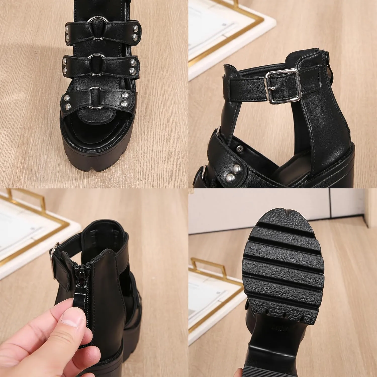 Lossarye Women's Chunky High Heel Platform Gladiator Sandals Open Toe Back Zipper Comfortable Gladiator Rome Sandals Summer Dress Sandals