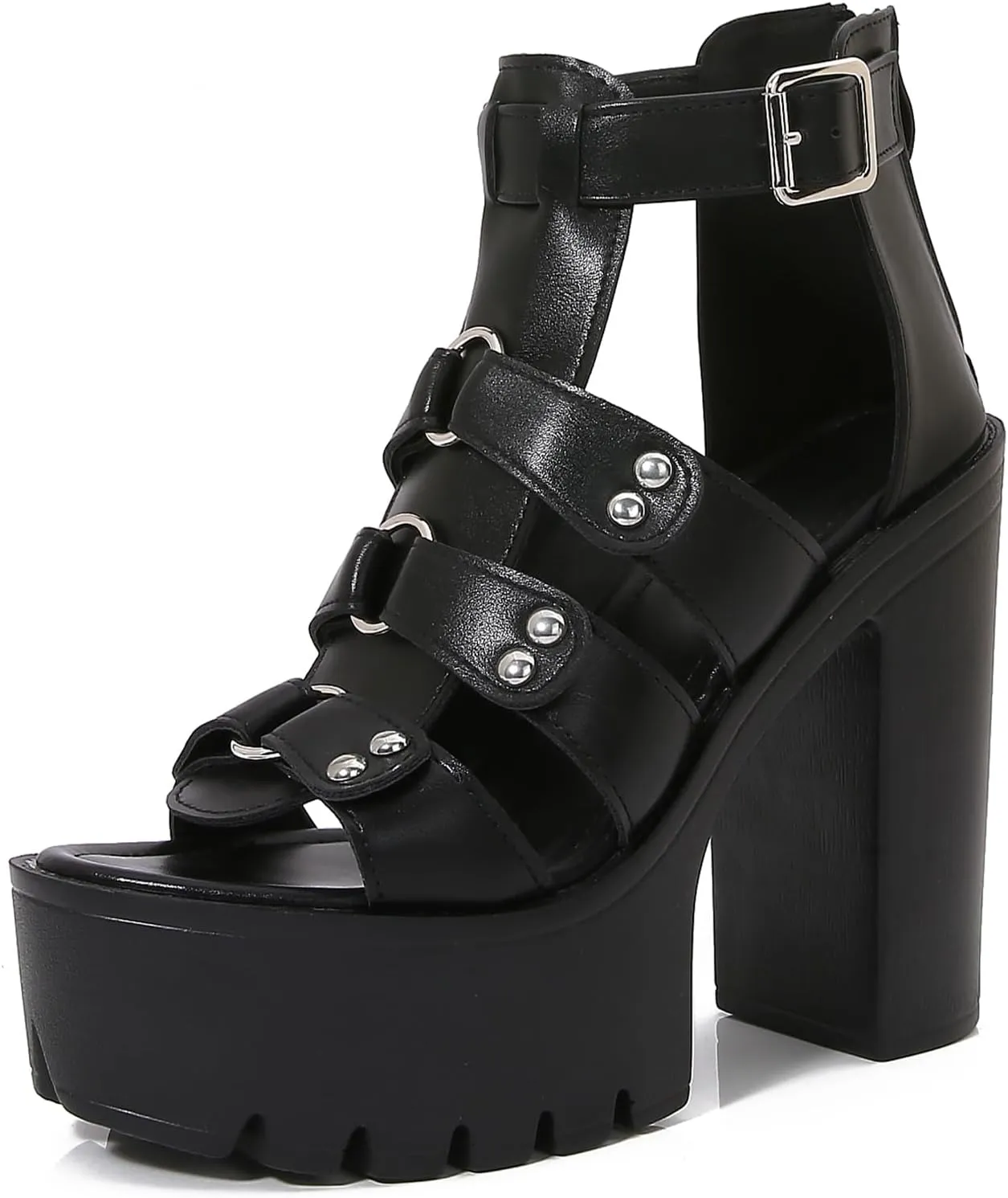 Lossarye Women's Chunky High Heel Platform Gladiator Sandals Open Toe Back Zipper Comfortable Gladiator Rome Sandals Summer Dress Sandals