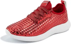 LUCKY STEP Women's Metallic Fashion Sneaker Leatherette Studded Jogger Lightweight Casual Walking Shoes