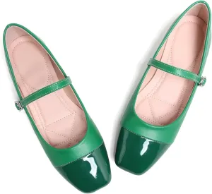 LUXINYU Women Mary Jane Flats Comfortable Leather Shoes Adjustable Buckle Straps Low Heel Round Toe Ballet Flats Work Casual Shoes