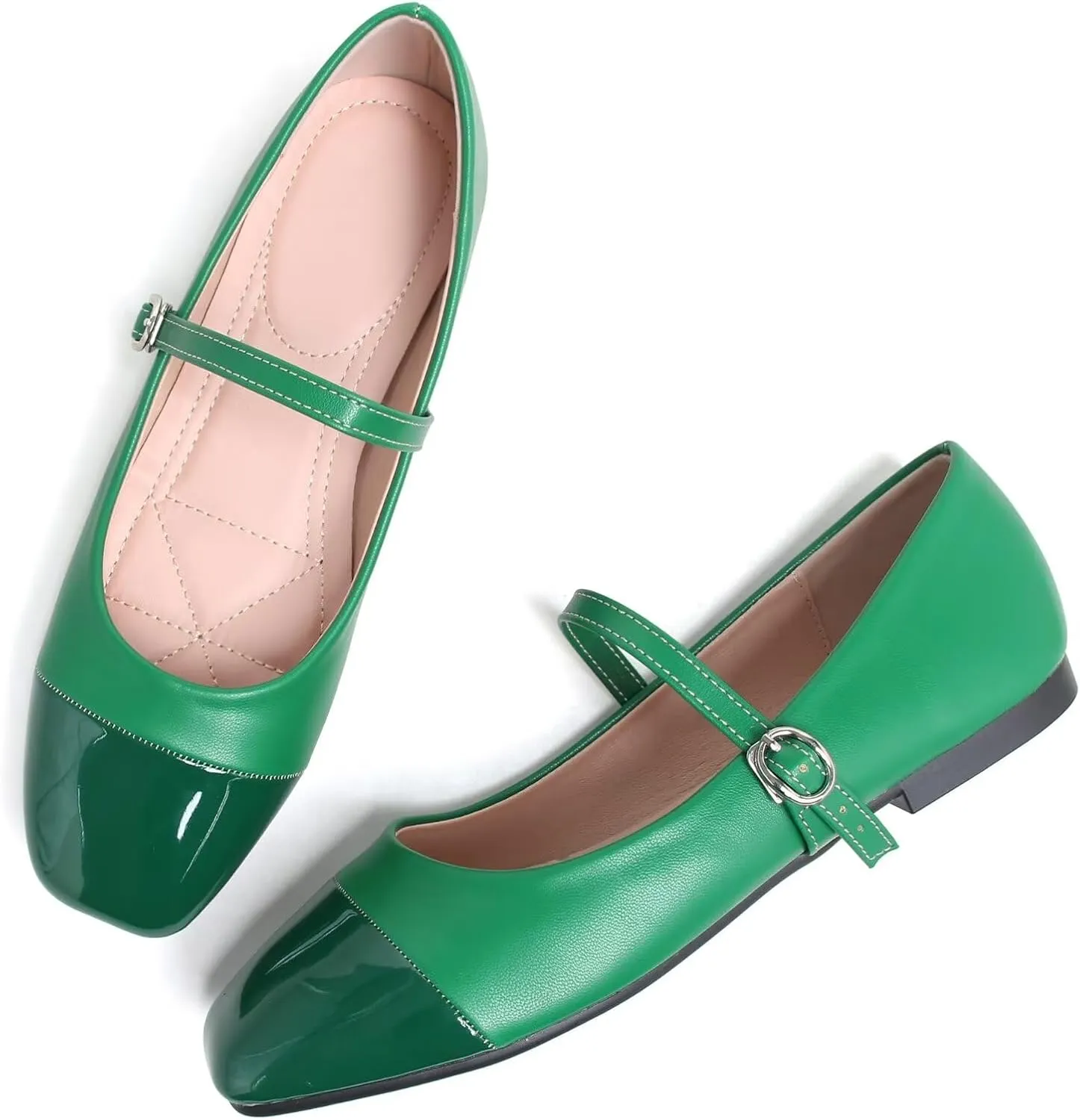 LUXINYU Women Mary Jane Flats Comfortable Leather Shoes Adjustable Buckle Straps Low Heel Round Toe Ballet Flats Work Casual Shoes