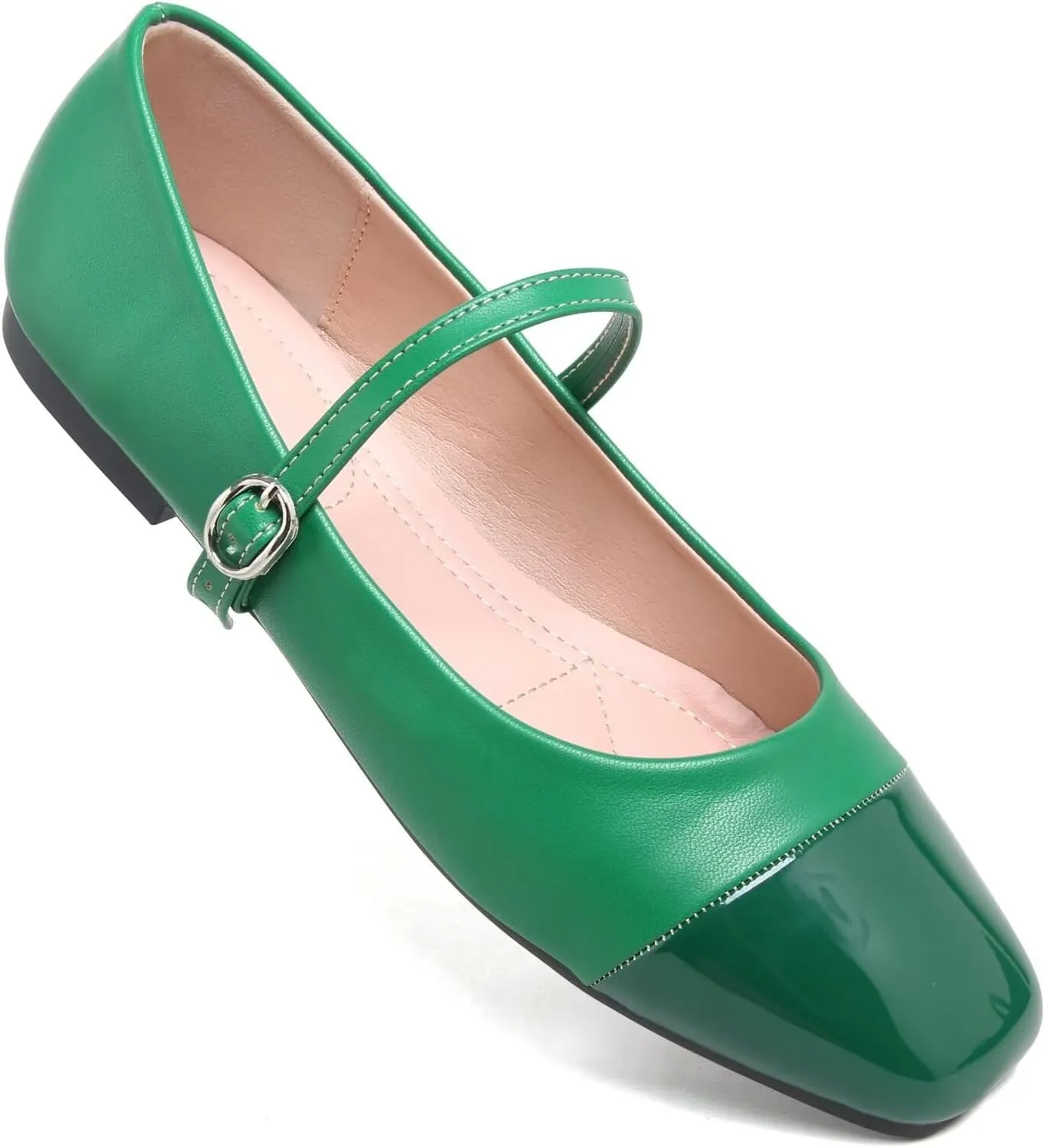 LUXINYU Women Mary Jane Flats Comfortable Leather Shoes Adjustable Buckle Straps Low Heel Round Toe Ballet Flats Work Casual Shoes