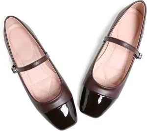 LUXINYU Women Mary Jane Flats Comfortable Leather Shoes Adjustable Buckle Straps Low Heel Round Toe Ballet Flats Work Casual Shoes