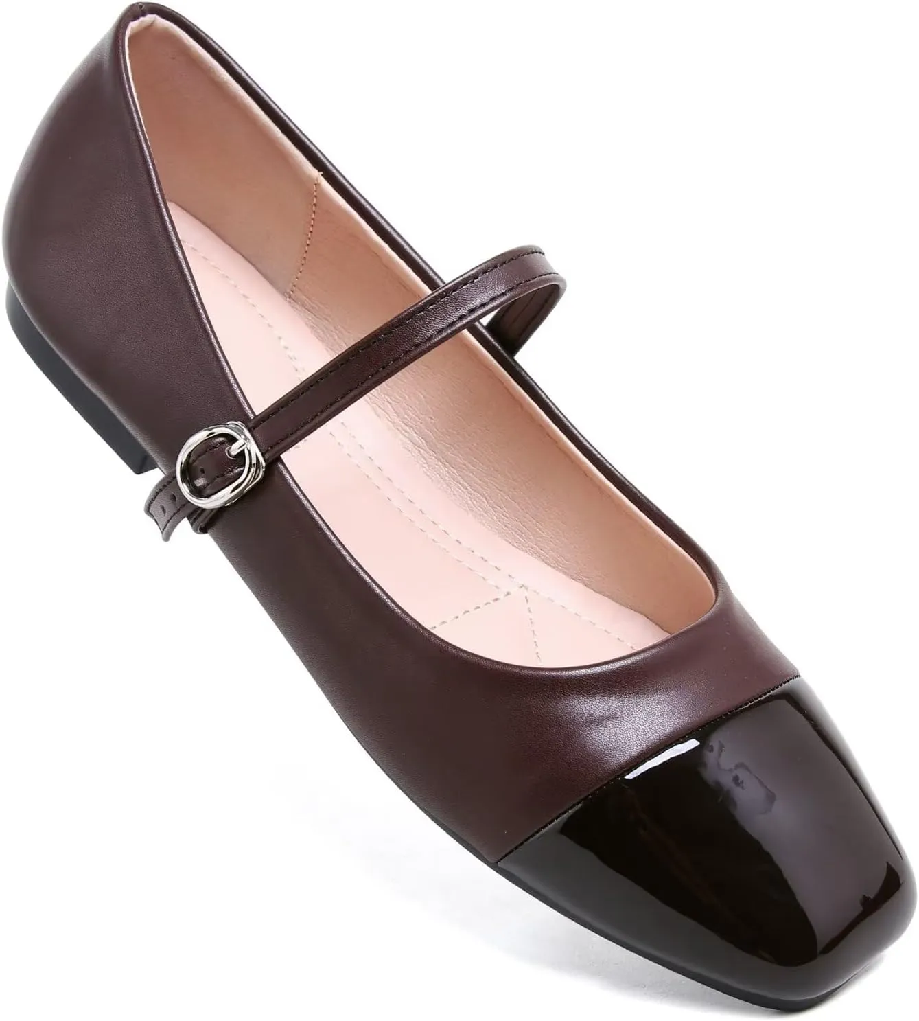 LUXINYU Women Mary Jane Flats Comfortable Leather Shoes Adjustable Buckle Straps Low Heel Round Toe Ballet Flats Work Casual Shoes