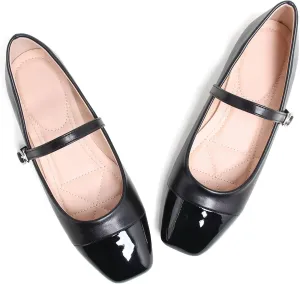 LUXINYU Women Mary Jane Flats Comfortable Leather Shoes Adjustable Buckle Straps Low Heel Round Toe Ballet Flats Work Casual Shoes