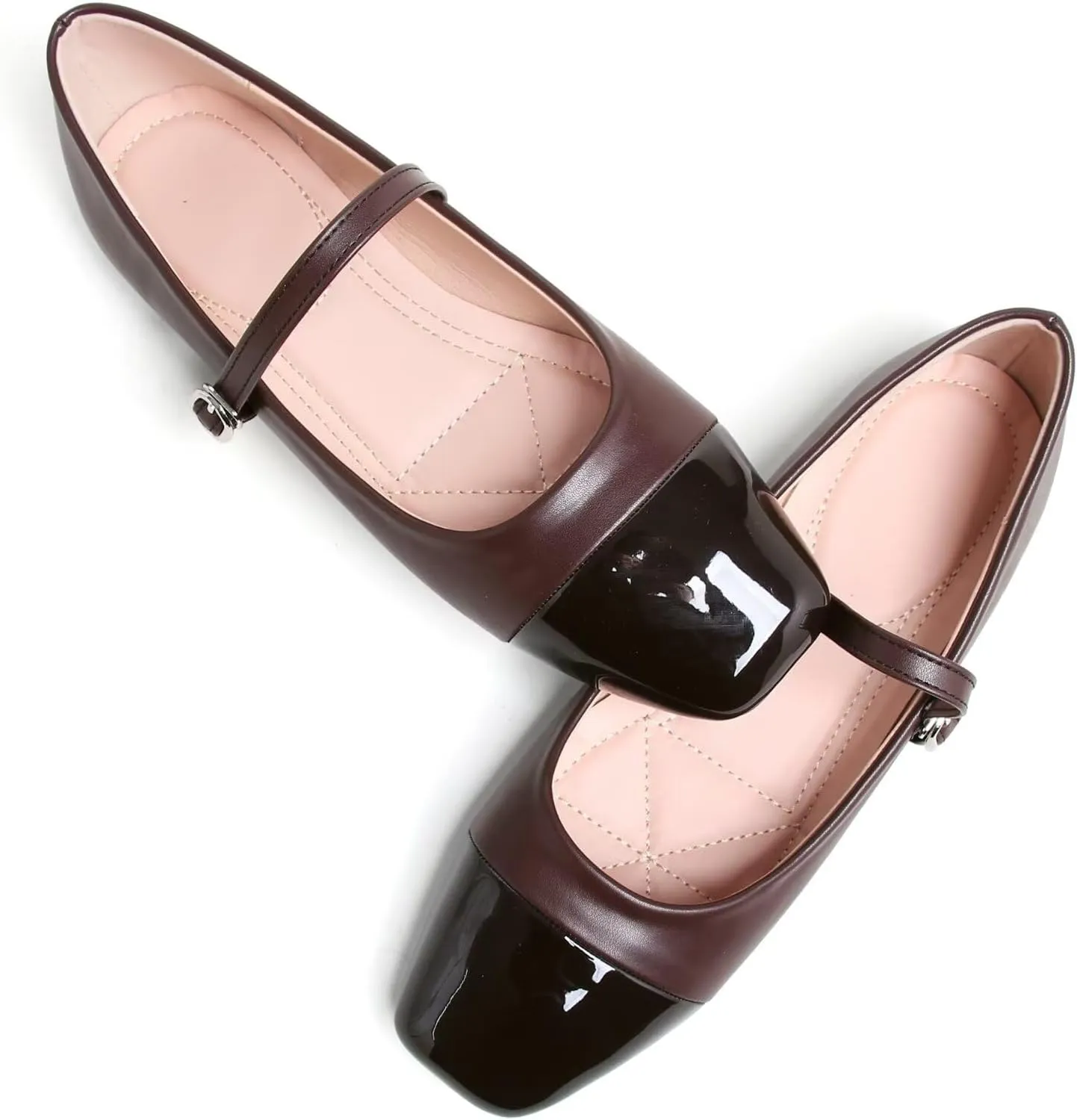 LUXINYU Women Mary Jane Flats Comfortable Leather Shoes Adjustable Buckle Straps Low Heel Round Toe Ballet Flats Work Casual Shoes