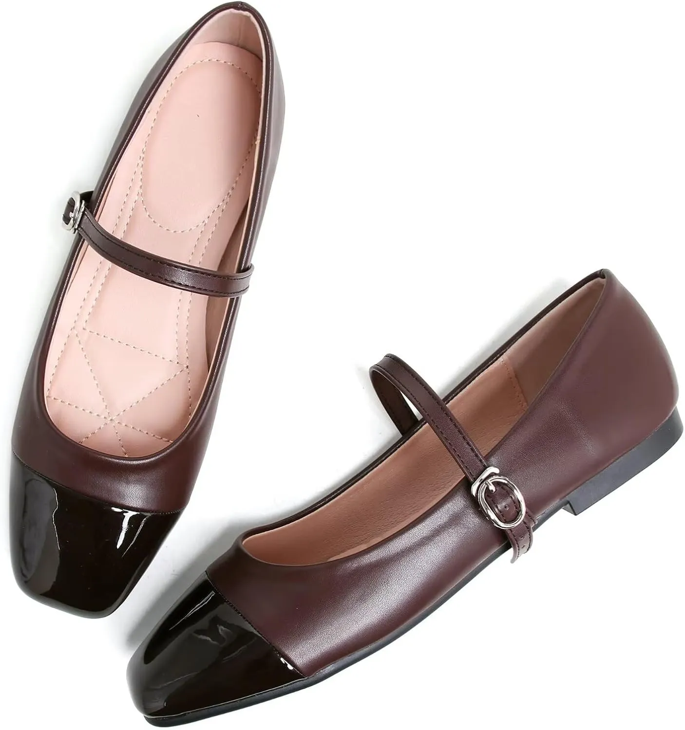 LUXINYU Women Mary Jane Flats Comfortable Leather Shoes Adjustable Buckle Straps Low Heel Round Toe Ballet Flats Work Casual Shoes