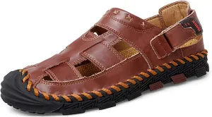 MAIZUN Mens Leather Sandals Closed Toe Summer Outdoor Fisherman Sandal Adjustable Breathable Sport Sandals