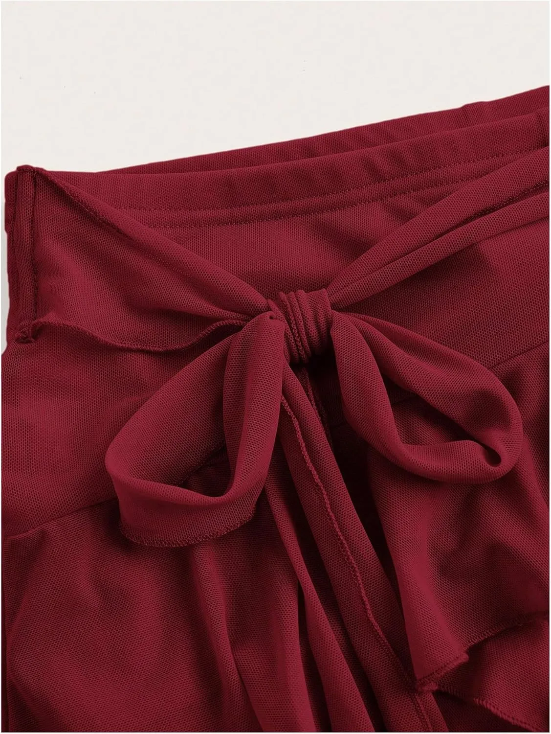 MakeMeChic Women's Y2K Sheer Mesh Mini Skirt Ruffle Hem Drop Waist Layered Tie Side Short Skirts