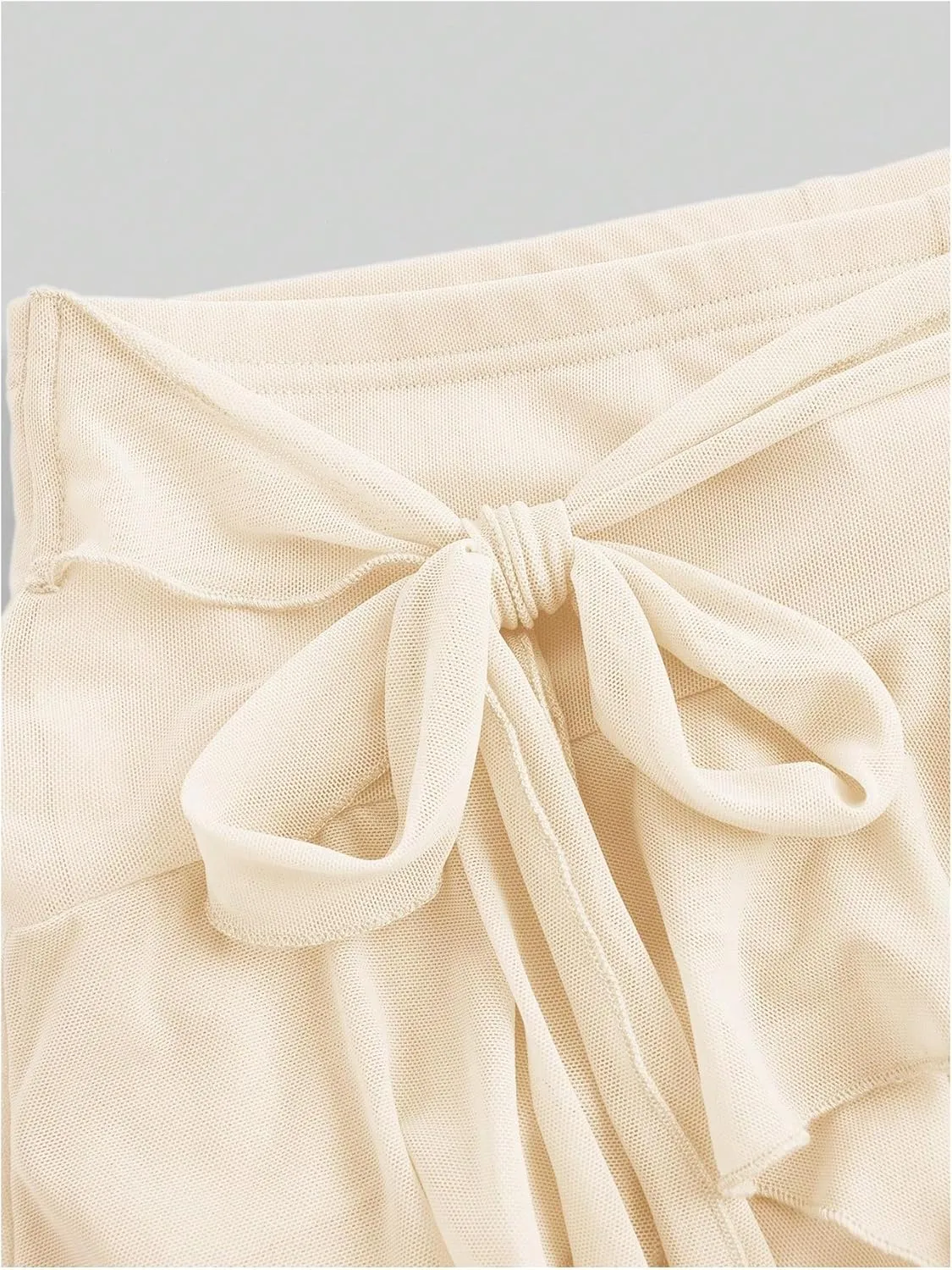 MakeMeChic Women's Y2K Sheer Mesh Mini Skirt Ruffle Hem Drop Waist Layered Tie Side Short Skirts
