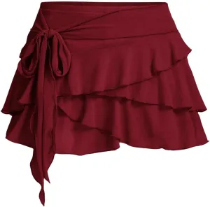 MakeMeChic Women's Y2K Sheer Mesh Mini Skirt Ruffle Hem Drop Waist Layered Tie Side Short Skirts