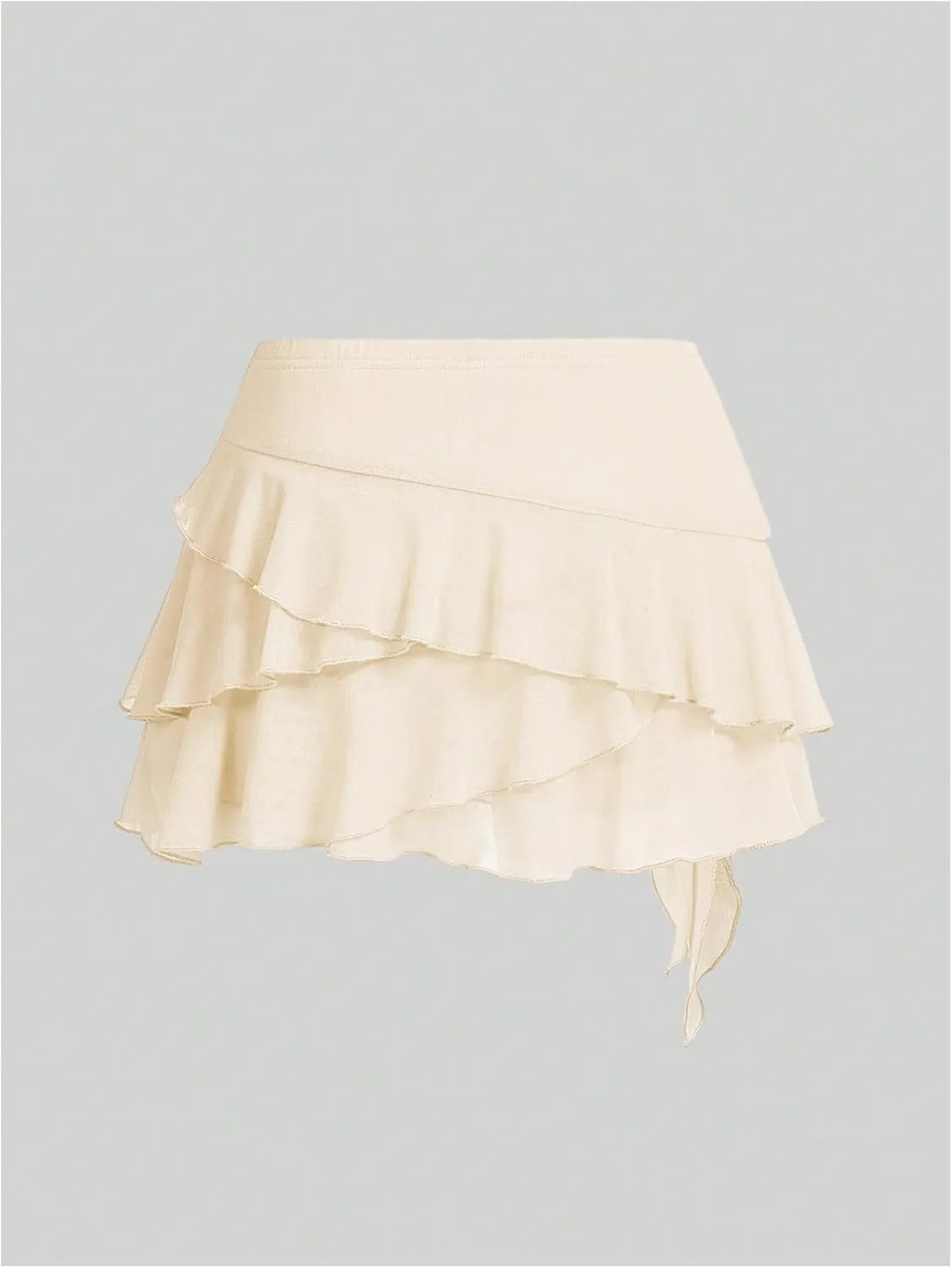 MakeMeChic Women's Y2K Sheer Mesh Mini Skirt Ruffle Hem Drop Waist Layered Tie Side Short Skirts