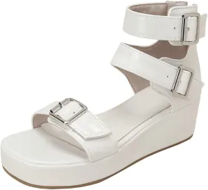 Meefit Women Patent Platform Wedge Sandals Open Toe Ankle Strap High Heel Sandals