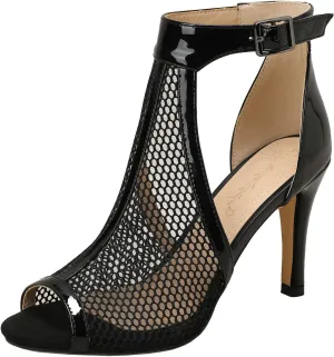 Meefit Women Peep Toe Stiletto Booties Patent Leather High Heels Perforated Sandals Gladiator Summer Boots