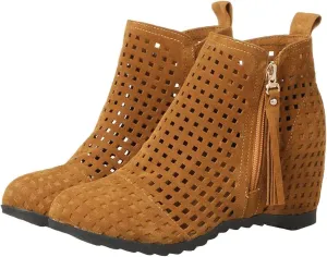 Meefit Women Perforated Boots High Heels Cutout Ankle Boots Summer Wedge Booties