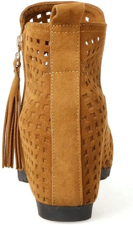 Meefit Women Perforated Boots High Heels Cutout Ankle Boots Summer Wedge Booties