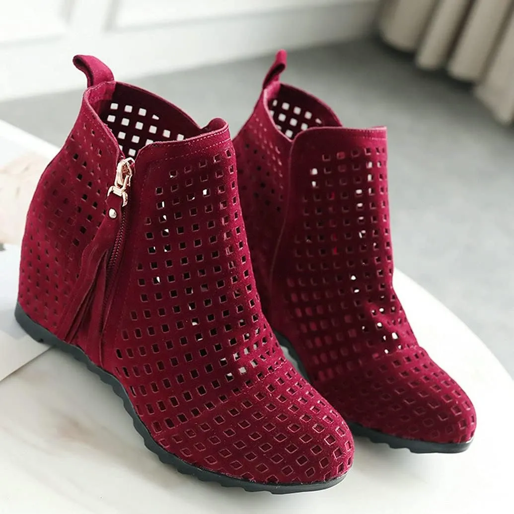 Meefit Women Perforated Boots High Heels Cutout Ankle Boots Summer Wedge Booties