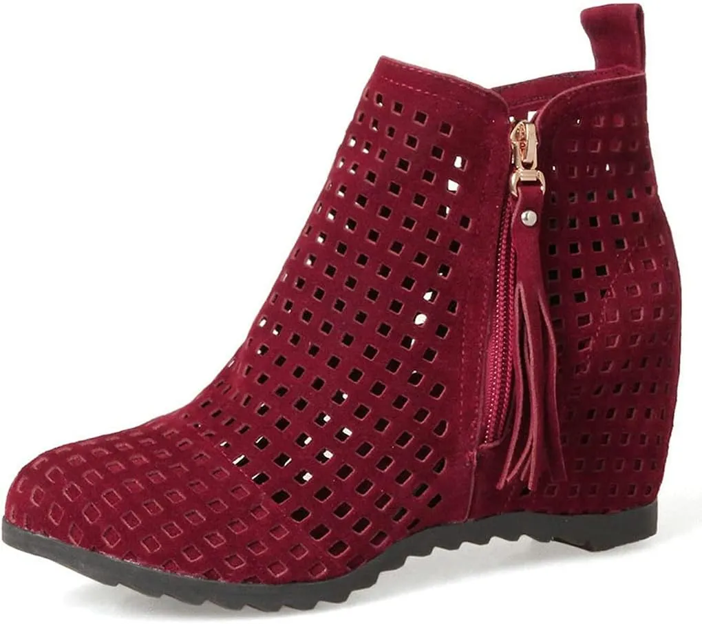 Meefit Women Perforated Boots High Heels Cutout Ankle Boots Summer Wedge Booties