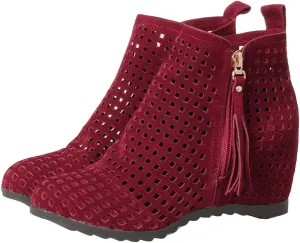 Meefit Women Perforated Boots High Heels Cutout Ankle Boots Summer Wedge Booties