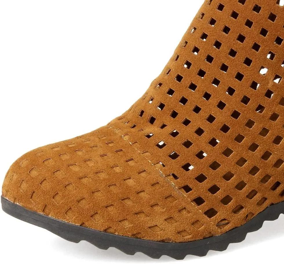 Meefit Women Perforated Boots High Heels Cutout Ankle Boots Summer Wedge Booties