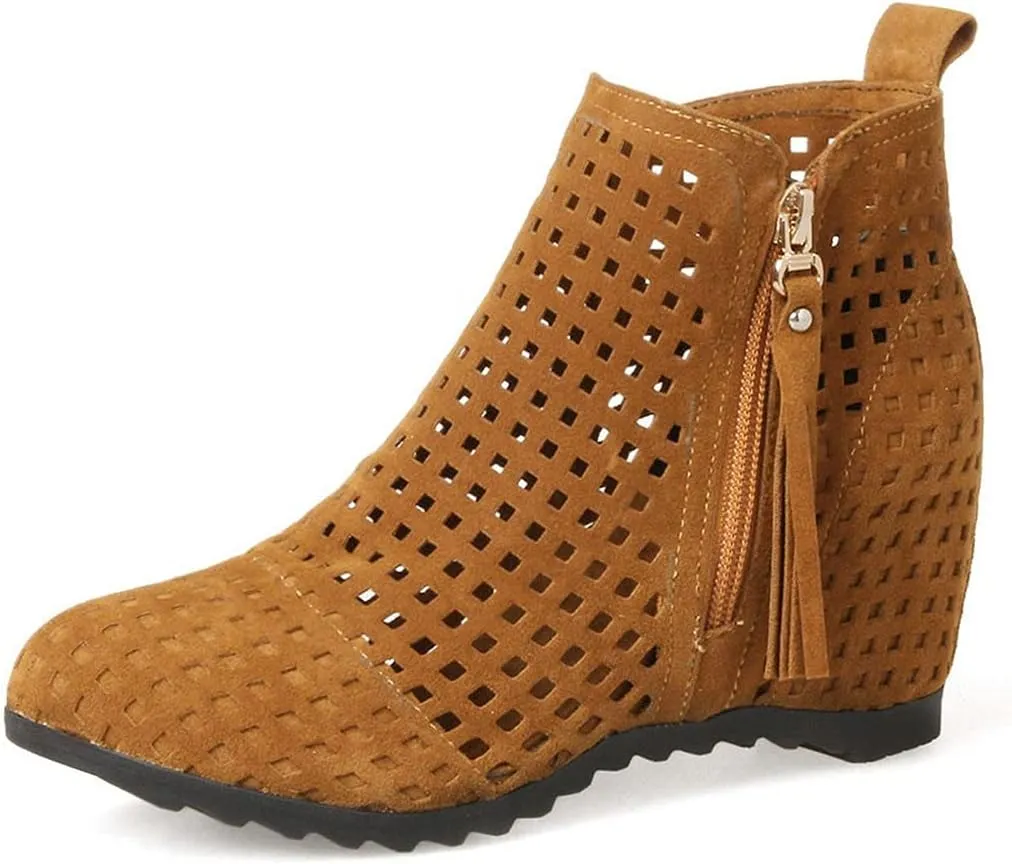 Meefit Women Perforated Boots High Heels Cutout Ankle Boots Summer Wedge Booties