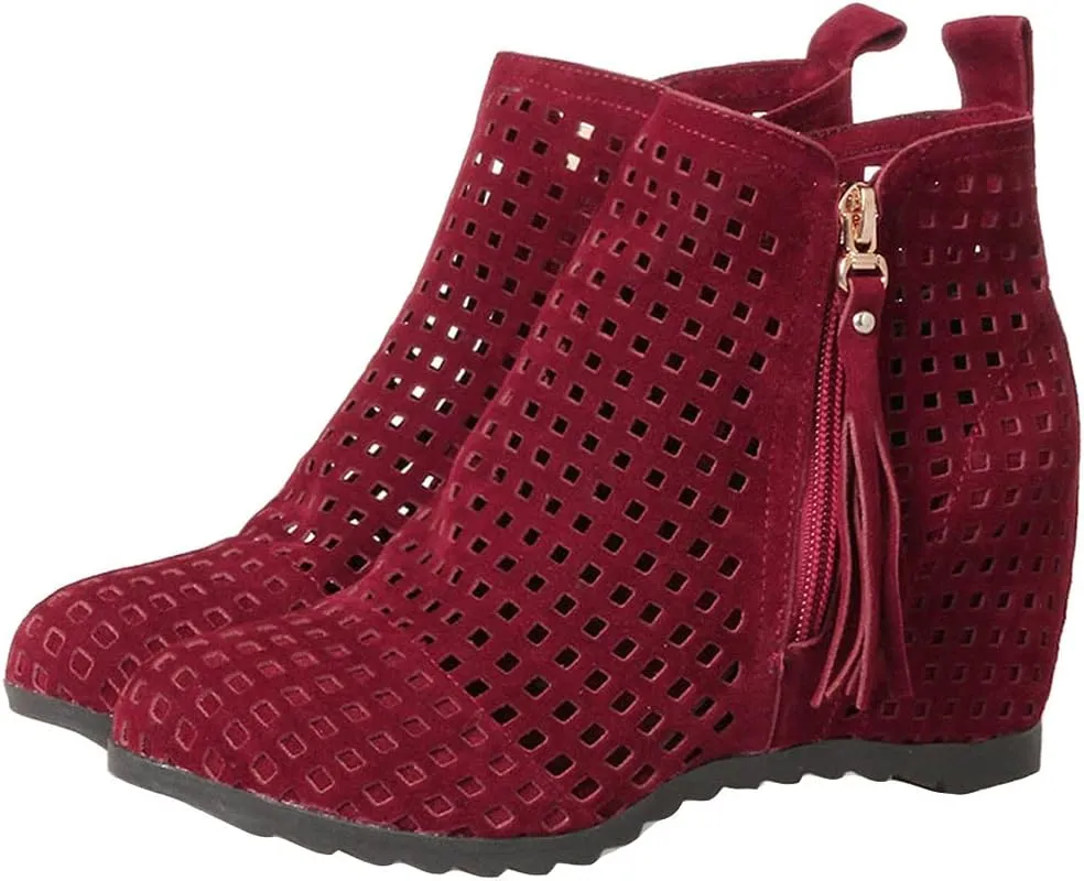 Meefit Women Perforated Boots High Heels Cutout Ankle Boots Summer Wedge Booties