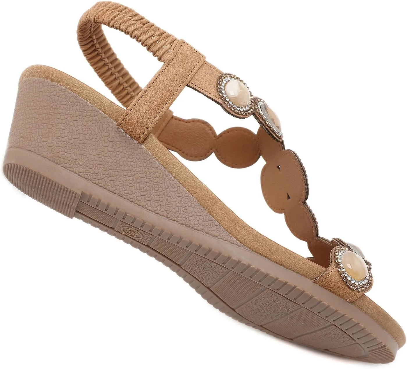 Meeshine Women's Wedge Sandals Summer Comfortable Casual Bohemian Beach Rhinestone Platform Shoes
