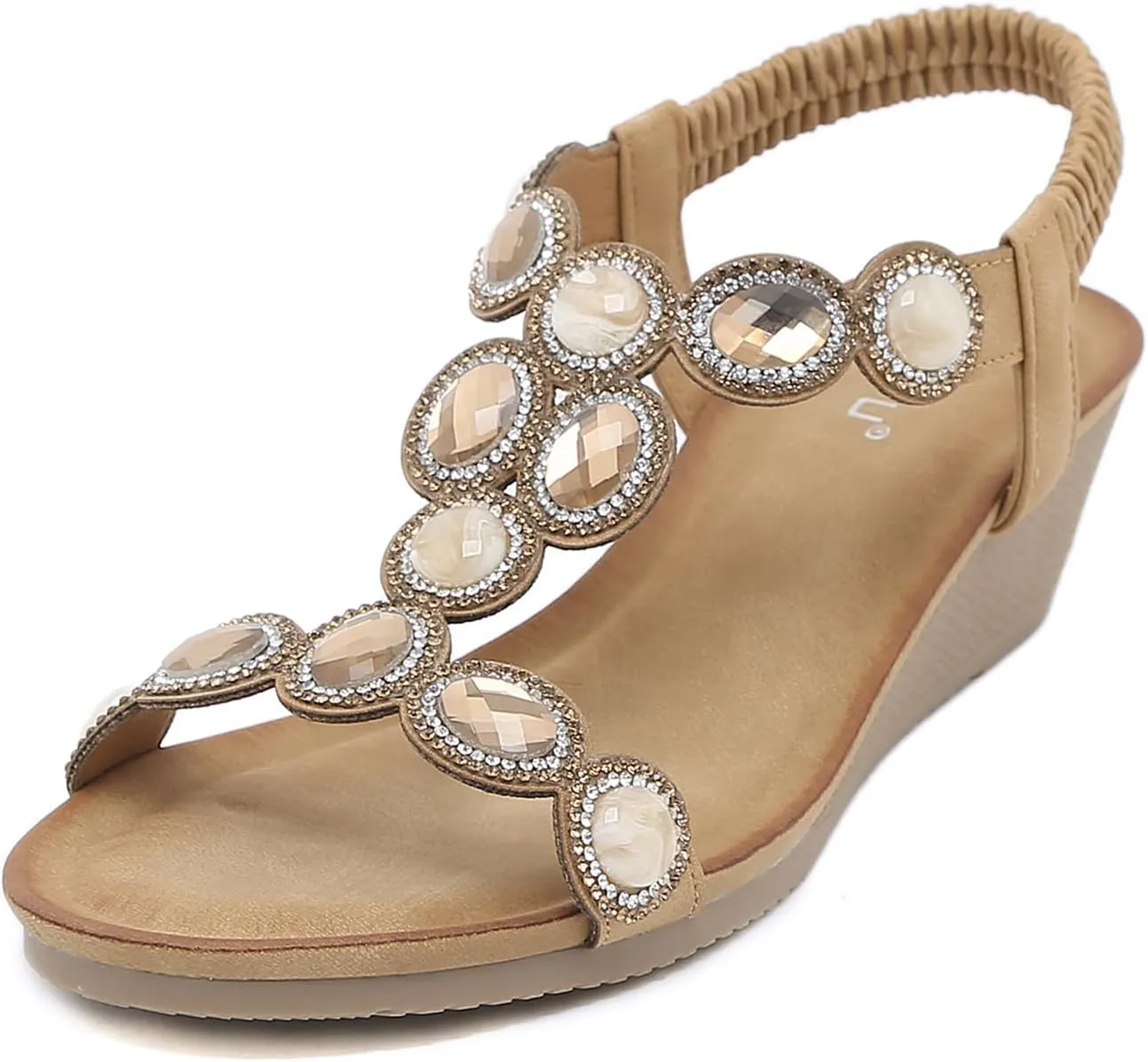 Meeshine Women's Wedge Sandals Summer Comfortable Casual Bohemian Beach Rhinestone Platform Shoes