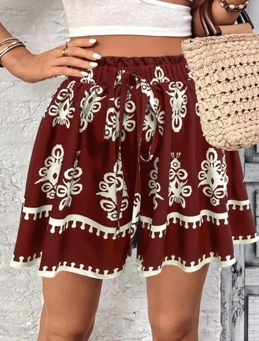 Melliflo Women's Boho Shorts Retro Print Casual Wide Leg Shorts Summer 2025