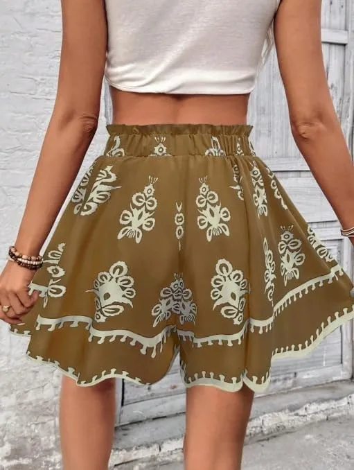 Melliflo Women's Boho Shorts Retro Print Casual Wide Leg Shorts Summer 2025