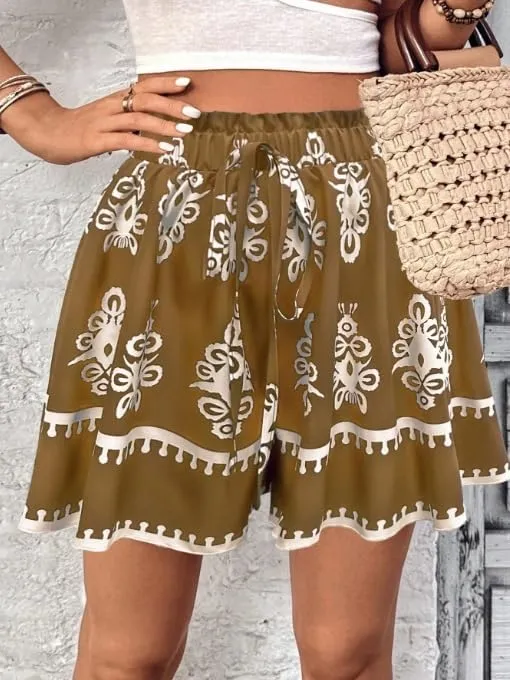 Melliflo Women's Boho Shorts Retro Print Casual Wide Leg Shorts Summer 2025