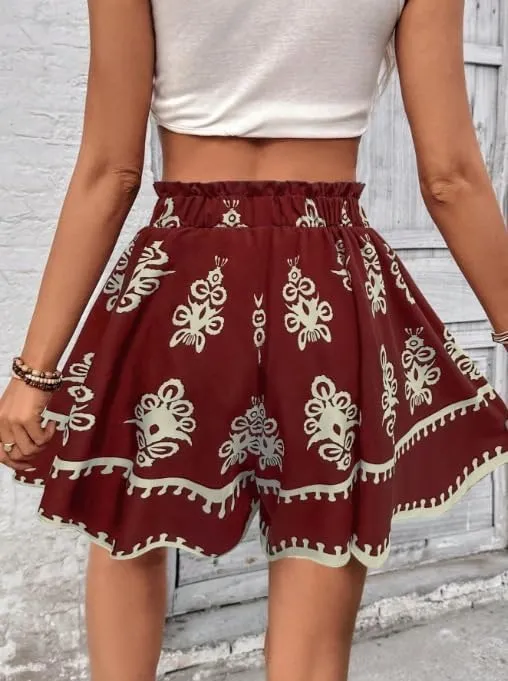 Melliflo Women's Boho Shorts Retro Print Casual Wide Leg Shorts Summer 2025