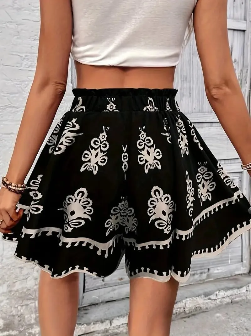 Melliflo Women's Boho Shorts Retro Print Casual Wide Leg Shorts Summer 2025