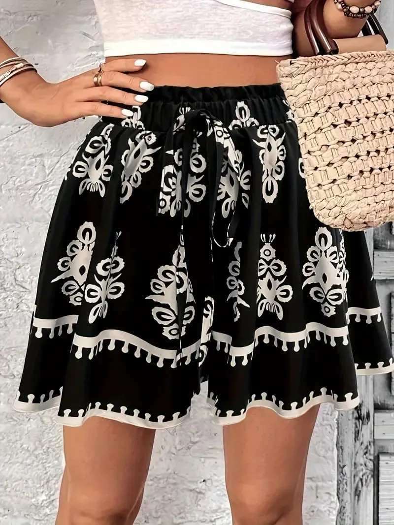 Melliflo Women's Boho Shorts Retro Print Casual Wide Leg Shorts Summer 2025