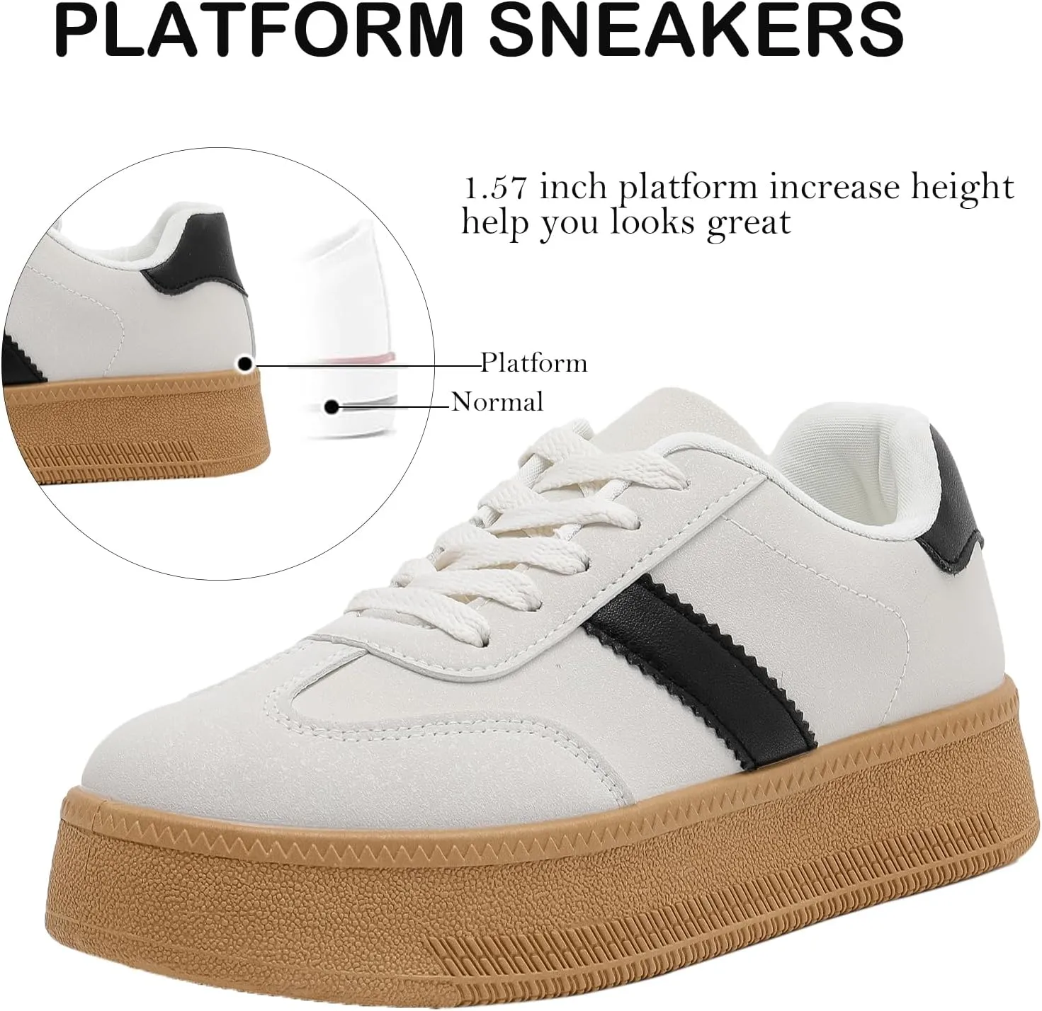 MEMON Womens Fashion Sneakers,Lace Up Platform Sneakers,Lightweight Casual Sneaker,Comfortable Walking Sport Sneakers