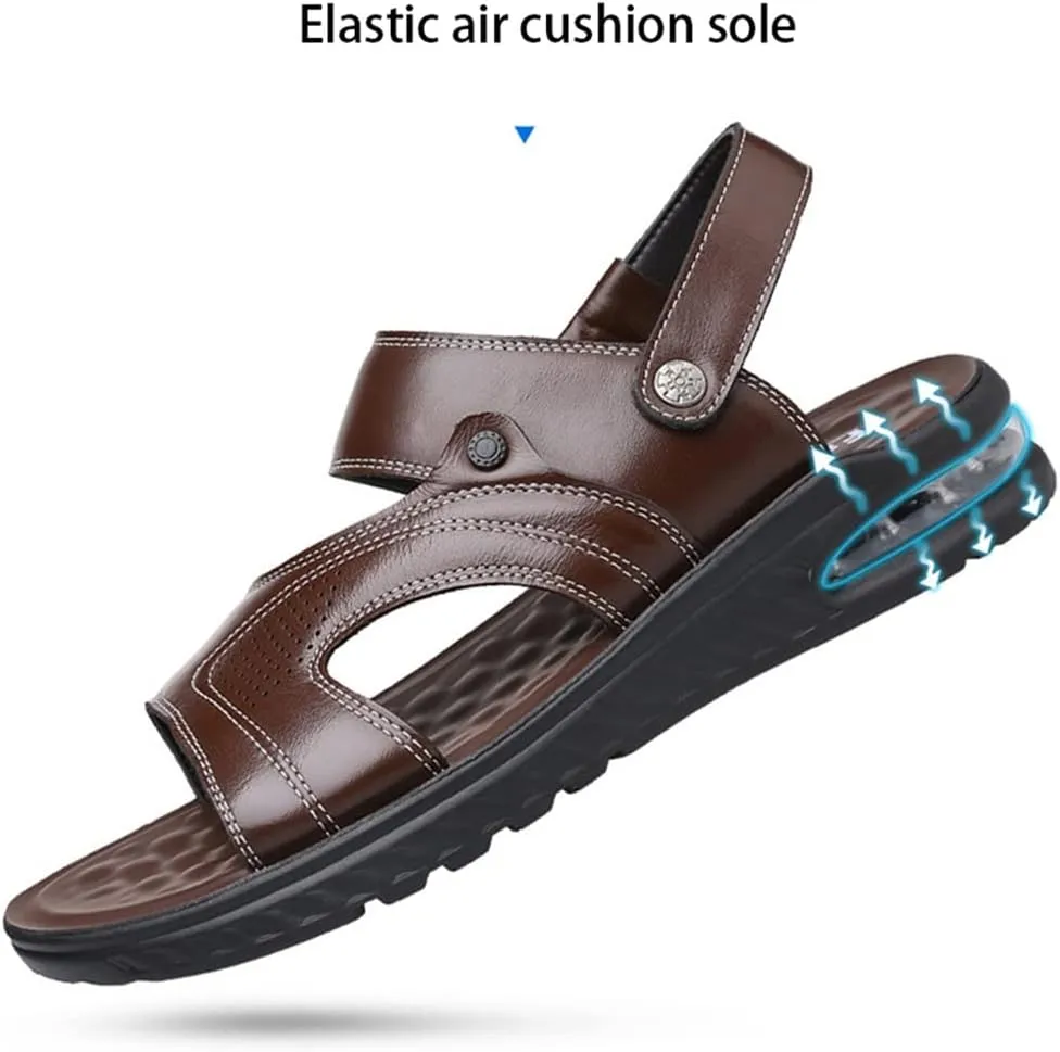 Men Sandals Split Leather Sandals Beach Shoes Outdoor Anti-Slip Casual Shoes Slippers Breathable Footwear(44)