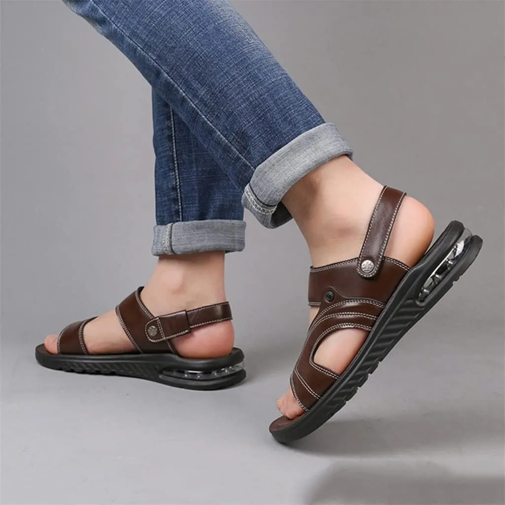 Men Sandals Split Leather Sandals Beach Shoes Outdoor Anti-Slip Casual Shoes Slippers Breathable Footwear(44)