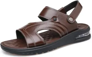 Men Sandals Split Leather Sandals Beach Shoes Outdoor Anti-Slip Casual Shoes Slippers Breathable Footwear(44)