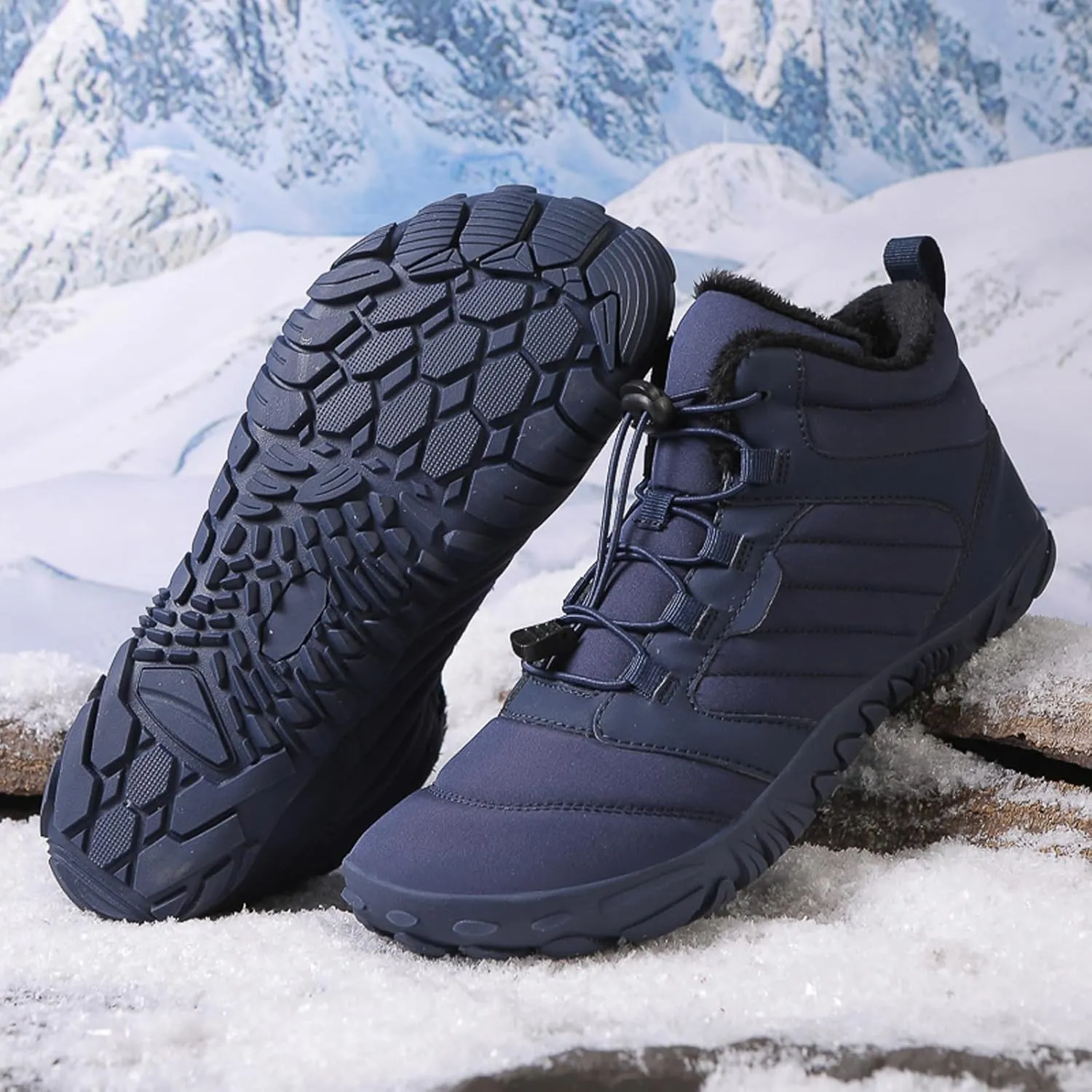 Men's and Women's Barefoot Hiking Boots | Zero Drop Winter Snow Boots with Wide Toe Box | Slip-On Waterproof Ankle Booties | Minimalist Five-Finger Sneakers for Outdoor Hiking and Walking