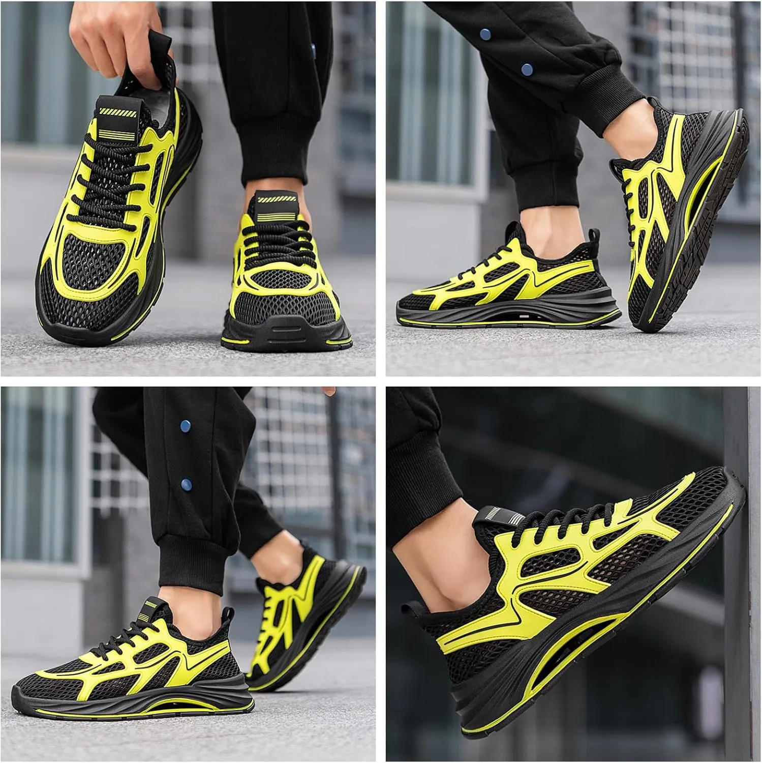 Men's Breathable Mesh Running Shoes - Lightweight Trail Walking Sneakers with Quick-Dry Drainage Holes & Anti-Slip Cushioned Sole Comfort-Fit Design for Outdoor Hiking Gym Training and Casual Wear