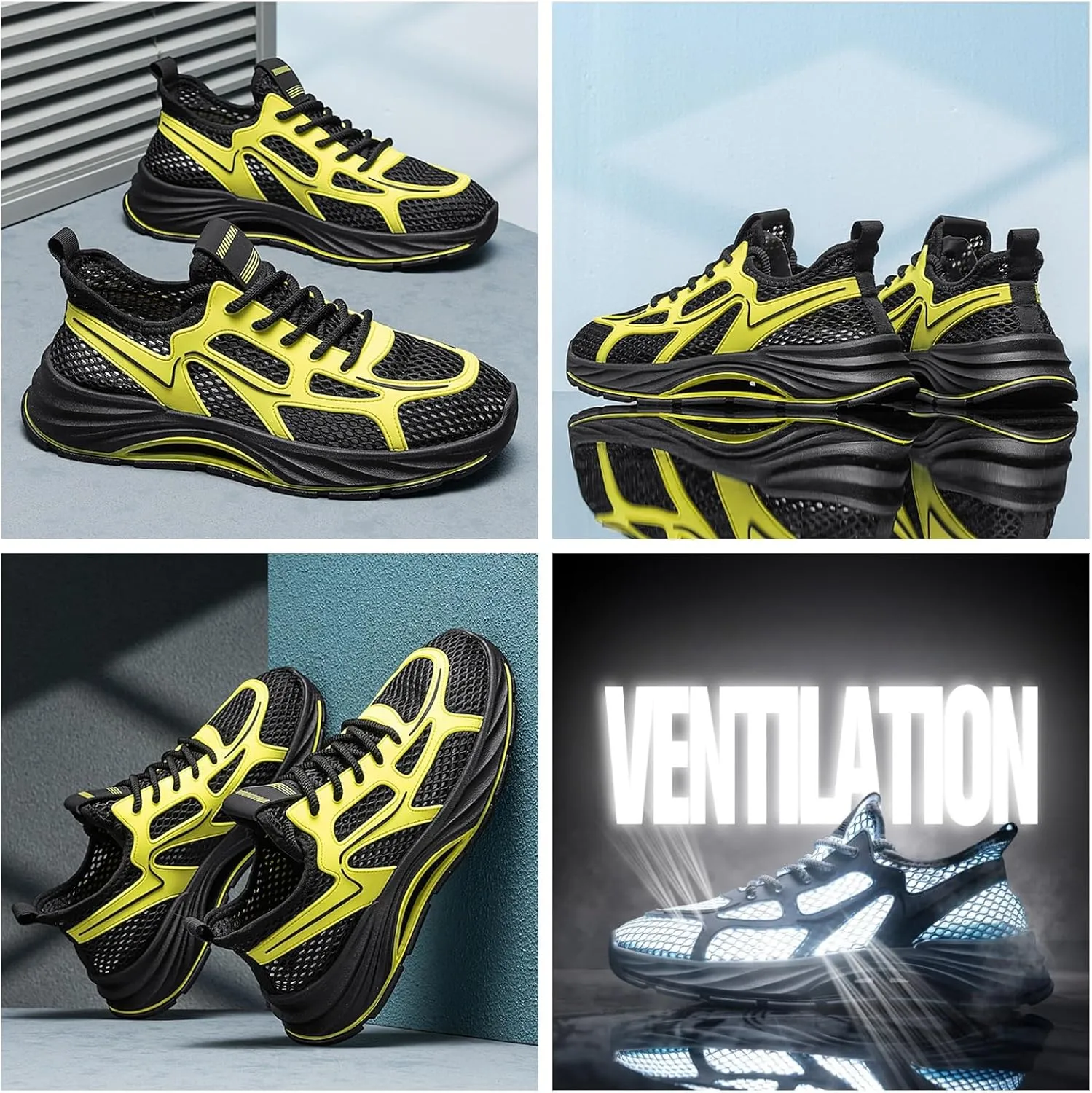 Men's Breathable Mesh Running Shoes - Lightweight Trail Walking Sneakers with Quick-Dry Drainage Holes & Anti-Slip Cushioned Sole Comfort-Fit Design for Outdoor Hiking Gym Training and Casual Wear