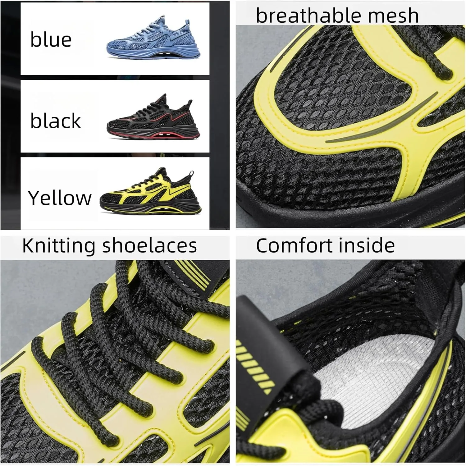 Men's Breathable Mesh Running Shoes - Lightweight Trail Walking Sneakers with Quick-Dry Drainage Holes & Anti-Slip Cushioned Sole Comfort-Fit Design for Outdoor Hiking Gym Training and Casual Wear