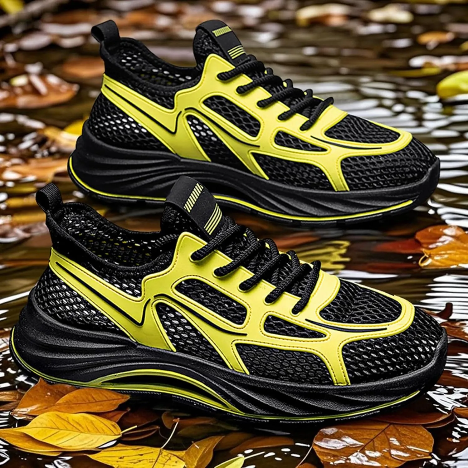 Men's Breathable Mesh Running Shoes - Lightweight Trail Walking Sneakers with Quick-Dry Drainage Holes & Anti-Slip Cushioned Sole Comfort-Fit Design for Outdoor Hiking Gym Training and Casual Wear